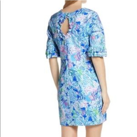 Lilly Pulitzer Fiesta Stretch Dress Coastal Blue Lion turquoise white pink - Picture 2 of 15